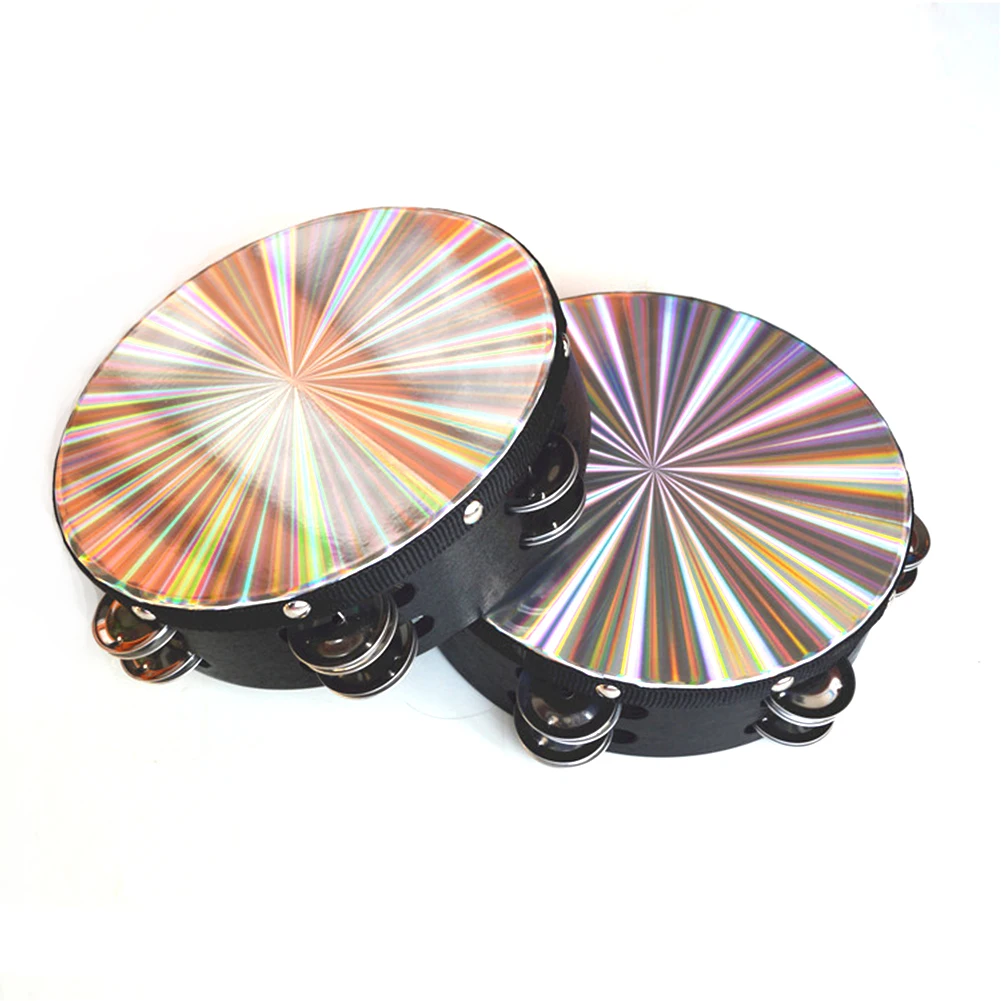 Musical Percussion Instruments Wooden Hand Drum 8 Inch Wooden Tambourine Handbell Hand Drum Reflective Drum Head Percussion Instrument Toy