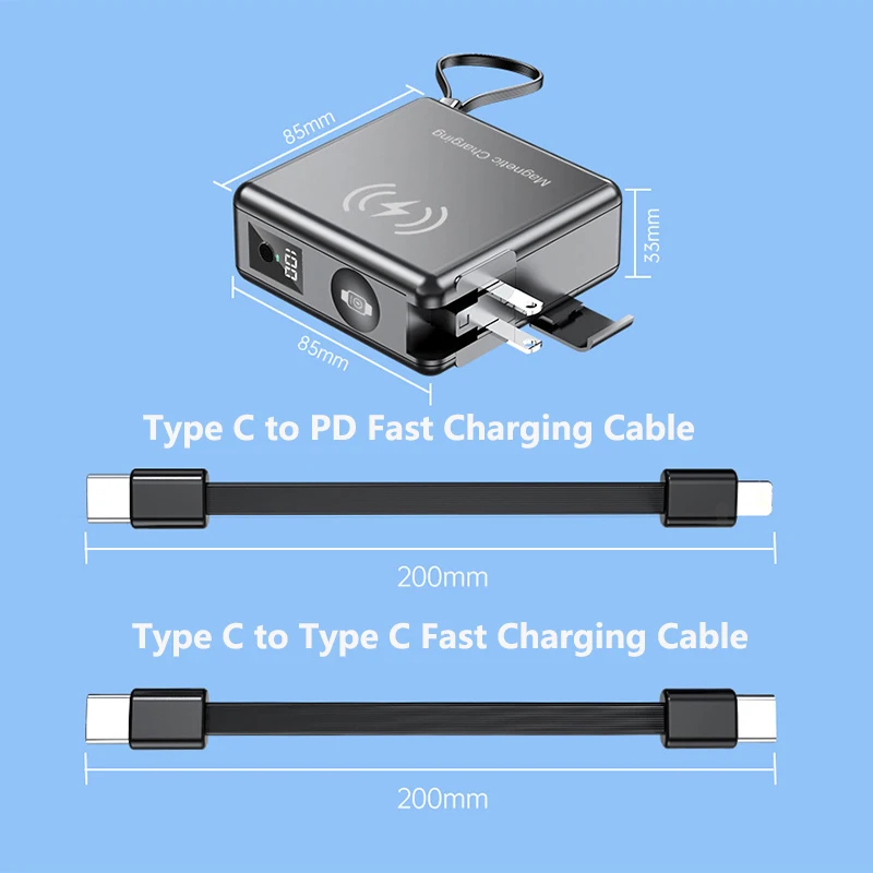 15000mAh Magsafe Powerbank Wandladegerät Magnetisch Kabellos USB-C PD 22,5W Schnellladegerät für iPhone 16 15 iWatch MacBook Powerbank_voghion.com