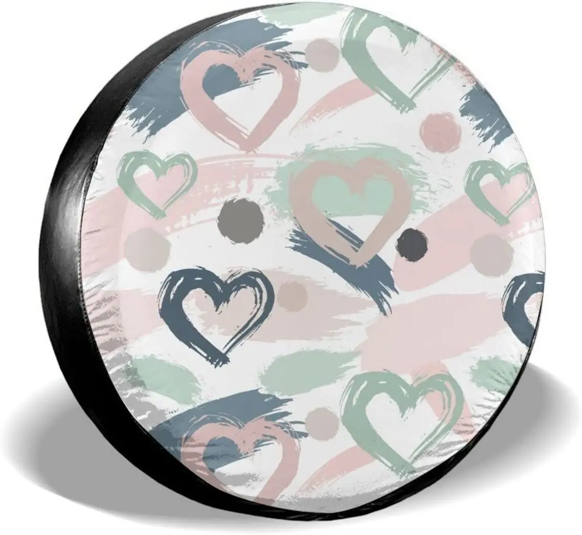 

Hand Drawn Heart Hearts Spare Tire Cover Waterproof Dust-Proof Wheel Protectors Universal for Trailer,,SUV,RV and Ma
