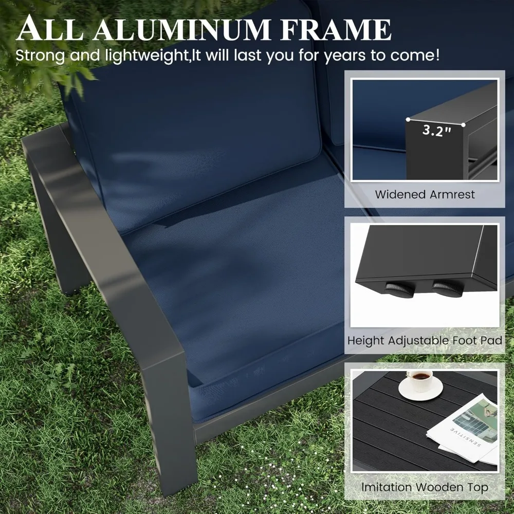 Aluminum Patio Furniture Set, 6 Piece Metal Outdoor Furniture Set with Waterproof Covers for Backyard Garden