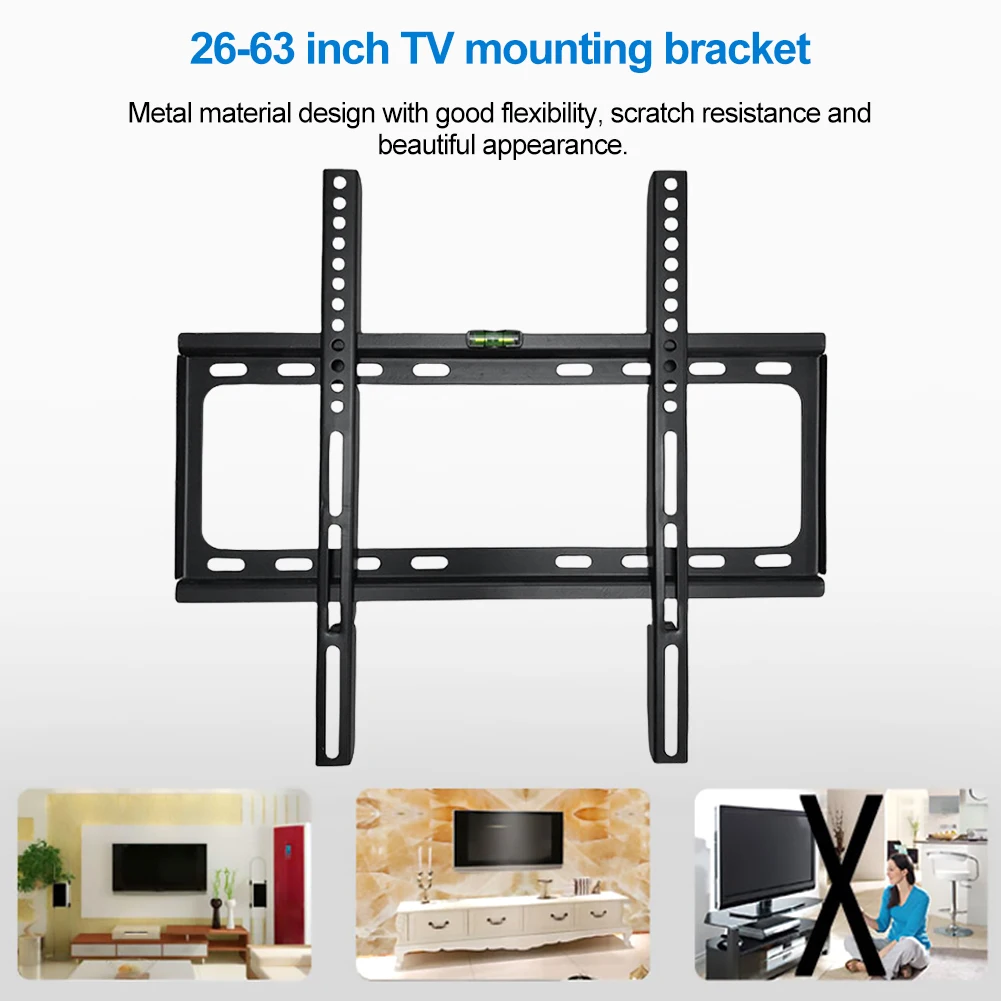 평면 패널 TV 프레임 조절식 TV 마운트 모니터 거치대, 레벨 로우 프로파일 평면 TV 벽 마운트, LCD LED TV 스크린용, 26-63 인치