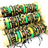 Wholesale 30/50/100pcs Handmade Leather Bracelets Bob Marley Rasta Jamaica Fashion Cuff Jewelry Party Gift Mix Red/Yellow/Green 2