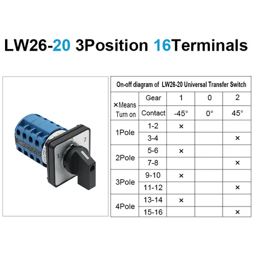OMCH 1PCS Silver Contact LW26-20/32/63 Universal Switch 3 Position 1-0-2 1/2/3/4 Poles 440V 4/8/12/16Terminals Rotary Cam Switch - Image 16