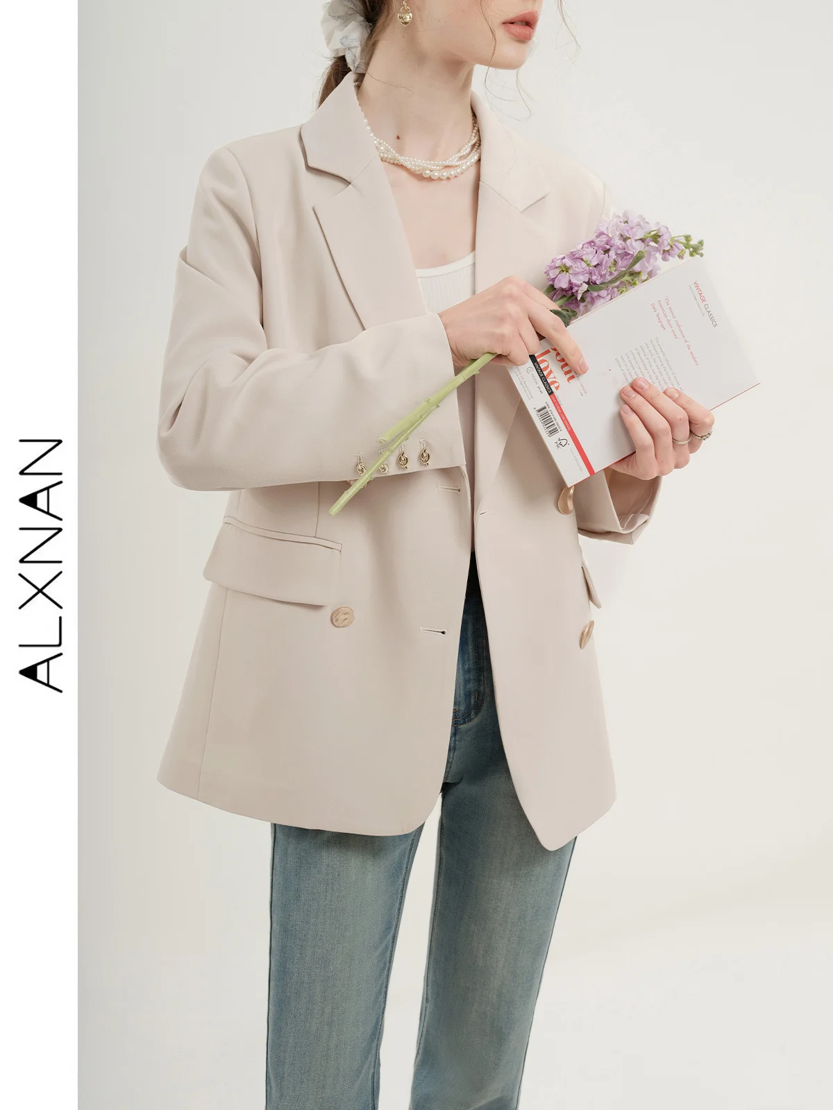 ALXNAN 2024 Spring New Commuting Loose Leisure Fashion Suit Lapel Loose Single Breasted Blazer Office Lady Clothes  T01110