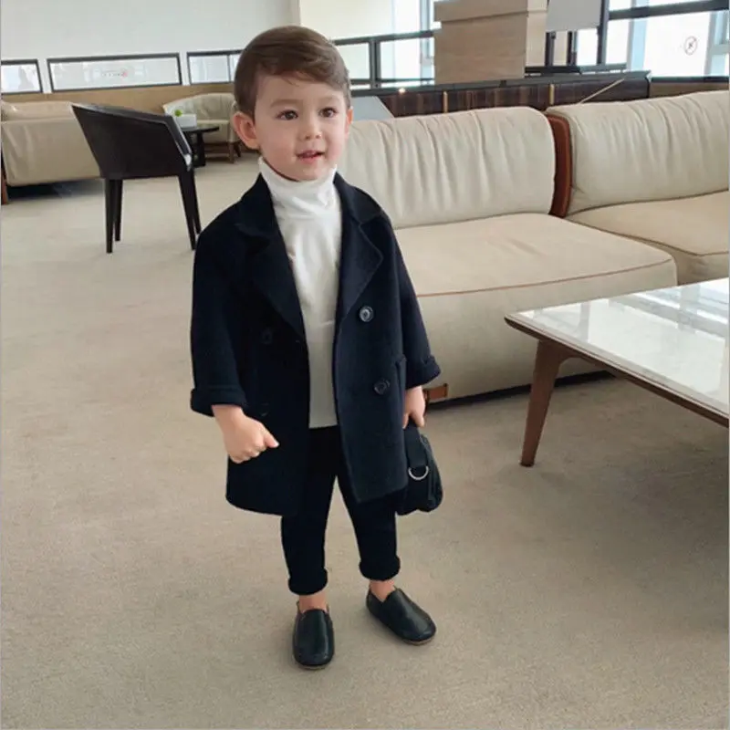 Winter Grid Jackets Boys Girls Woolen Double-Breasted Baby Trench Coat Lapel Kids Outerwear Wool Overcoat Toddler Fall Clothes kids jackets