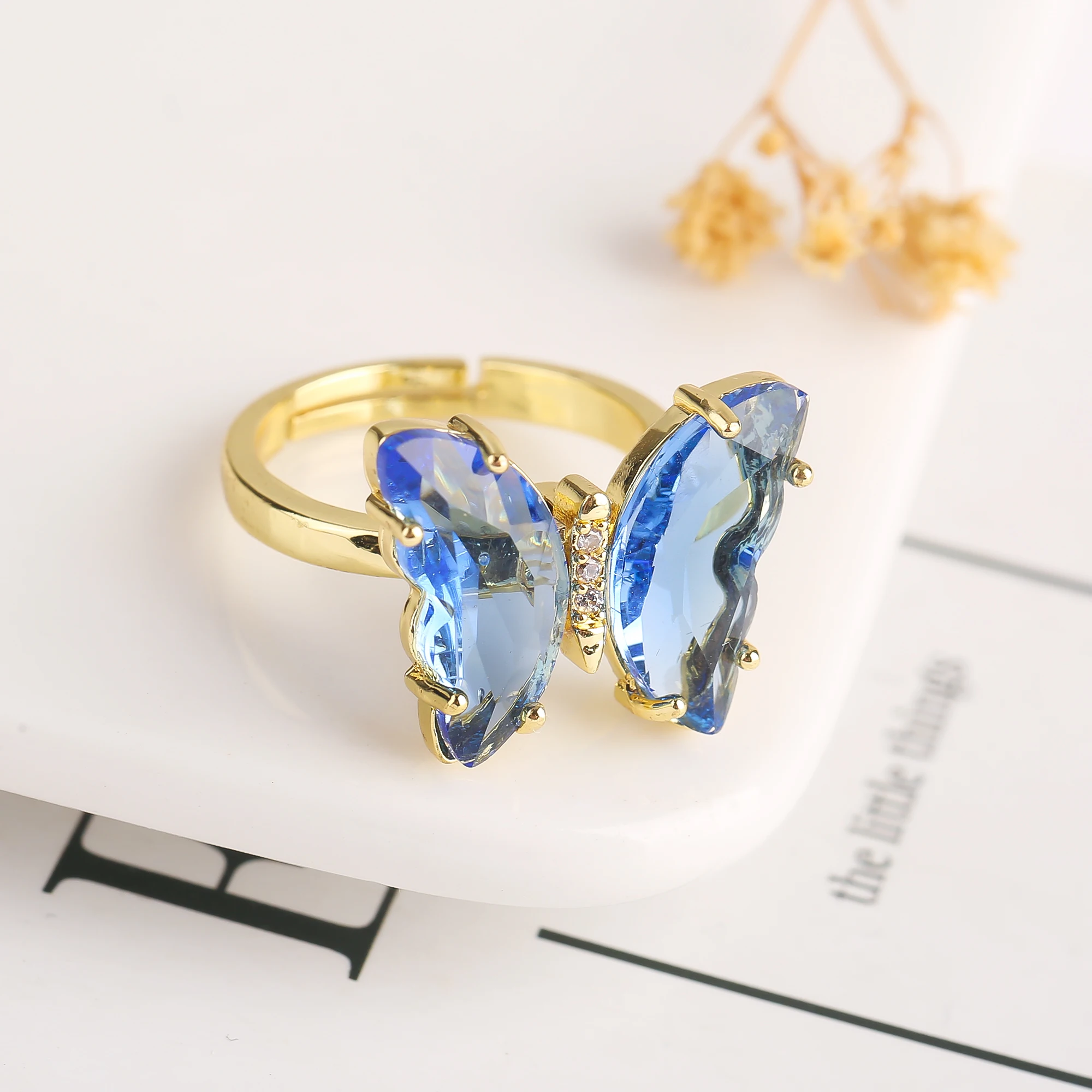 21 Color Transparent Crystal Butterfly Insect Animal Opening Adjustable Ring For Women's Luxurious Gold-Plated Creative Jewelry - Image 5