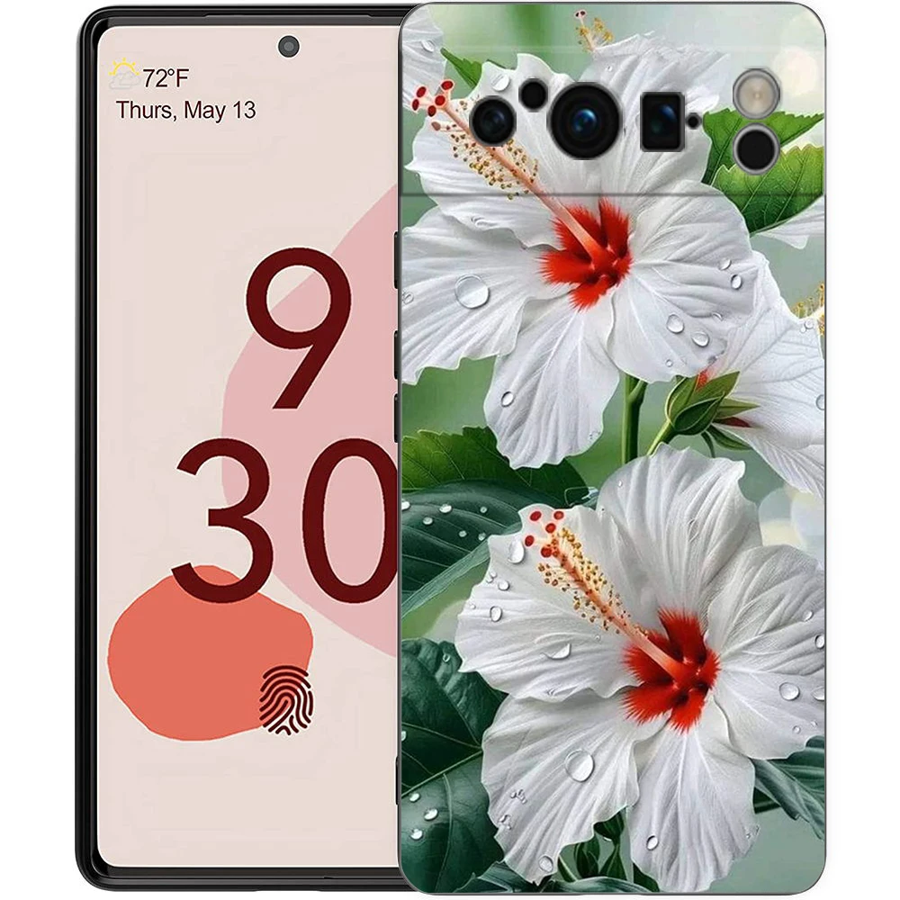 Elegant Floral & Leaf Design Shockproof Phone Case - Soft Silicone TPU Black Cover