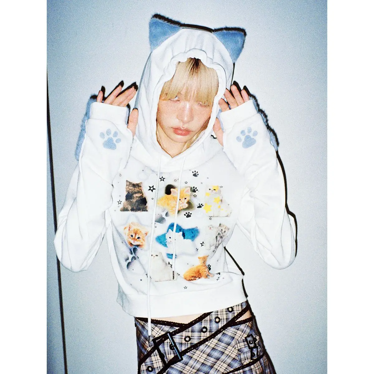 

Y2k Aesthetic Cropped Hoodies Women Print Cat Ear Hoody Sweatshirt Kawaii Top Japanese Harajuku Grunge Fairy Sudaderas Hottie