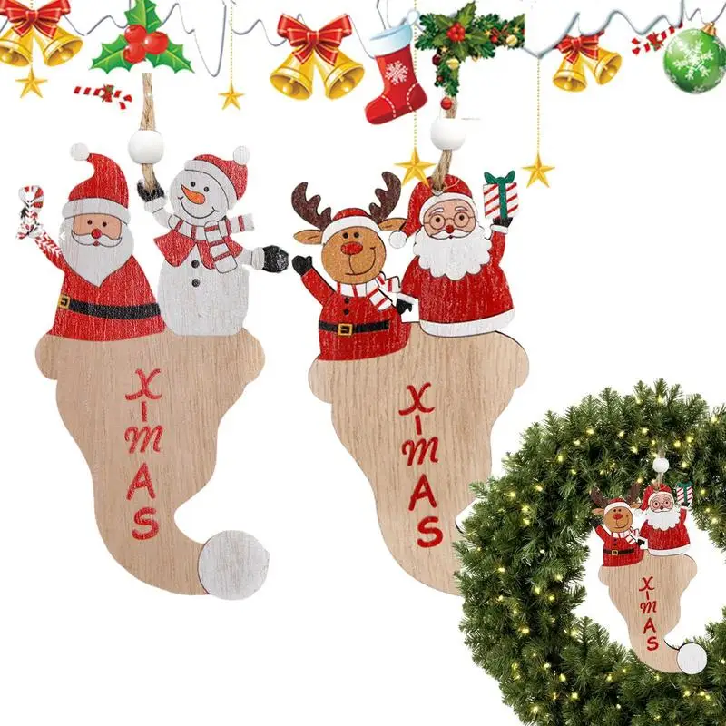 

Merry Christmas Santa Claus Ornament Small Wooden Christmas Hat Pendant Fireplace Hangings Santa Ornament For Mantel Door Window