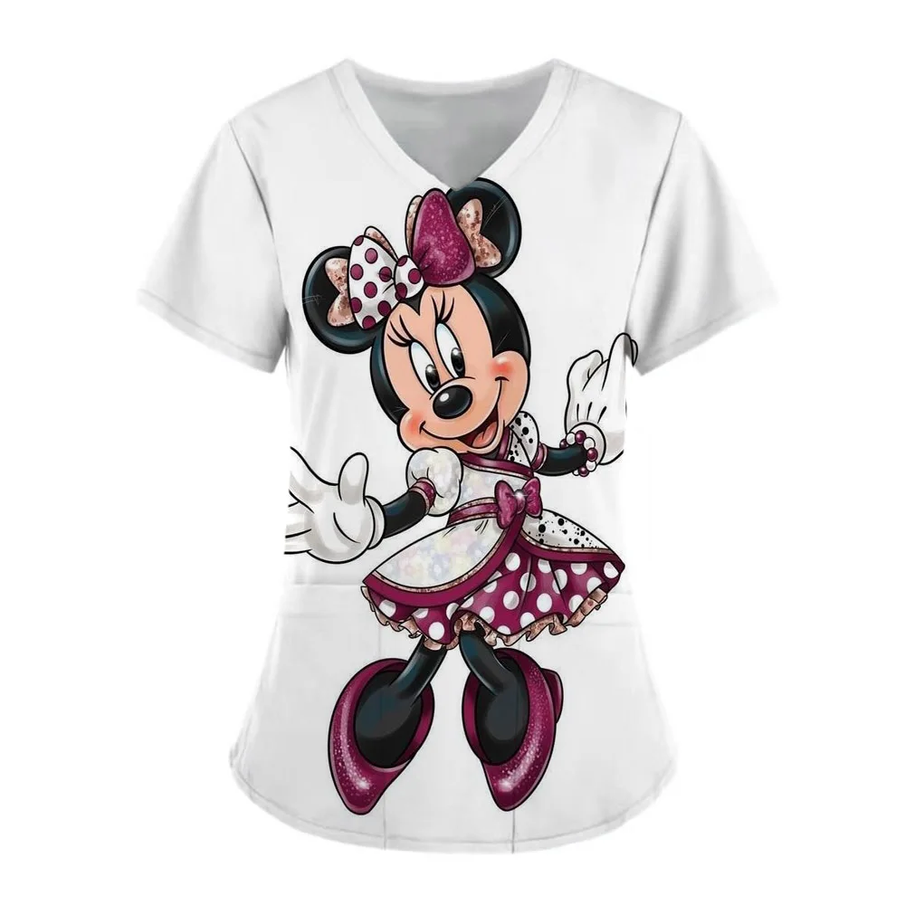 thumbnail image 1 of Uniforme de enfermera para mujer, camiseta de manga corta con cuello en V y estampado de Mickey Mouse de Disney, uniforme de enfermera de trabajo con bolsillos, 1 of 5