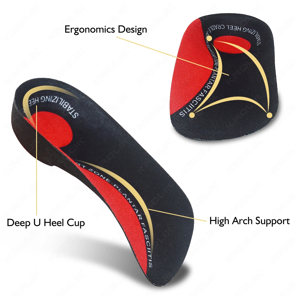 Flat Feet 3/4 Severe Flat Feet Insoles Orthotic Arch Support Inserts Orthopedic Shoe Soles Heel Pain Plantar Fasciitis Men Woman