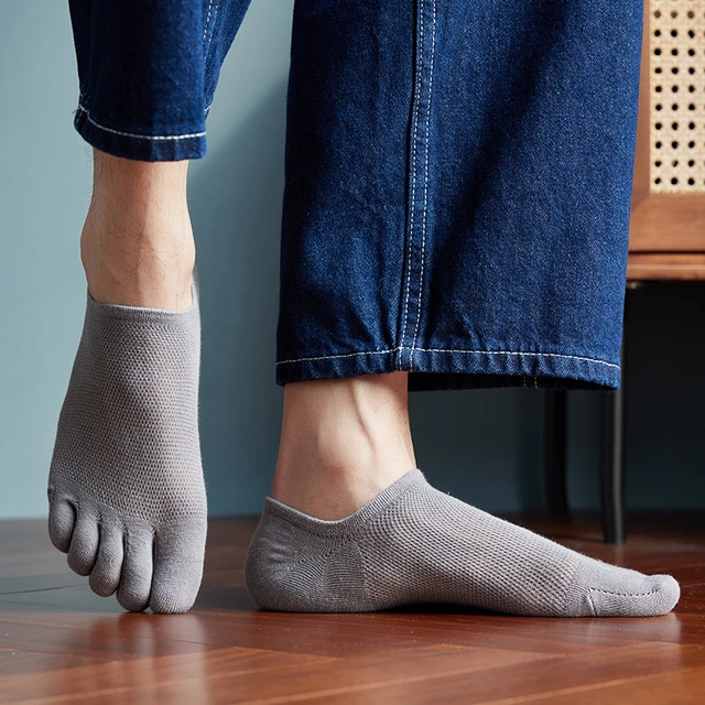 Calcetines tobilleros transpirables de algodón para hombre, calcetín de  cinco dedos, Color sólido, absorbente de sudor