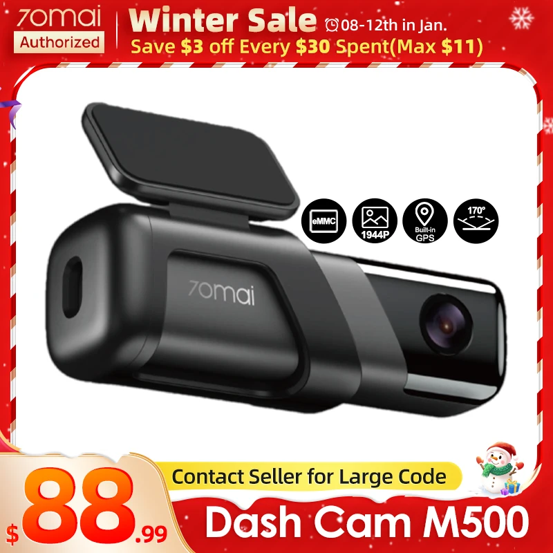 70mai Dash Cam M500 2023 New Car DVR Camera Recorder Built-in GPS ADAS  1944P 170FOV 24H Parking Monitor eMMC built-in Storage