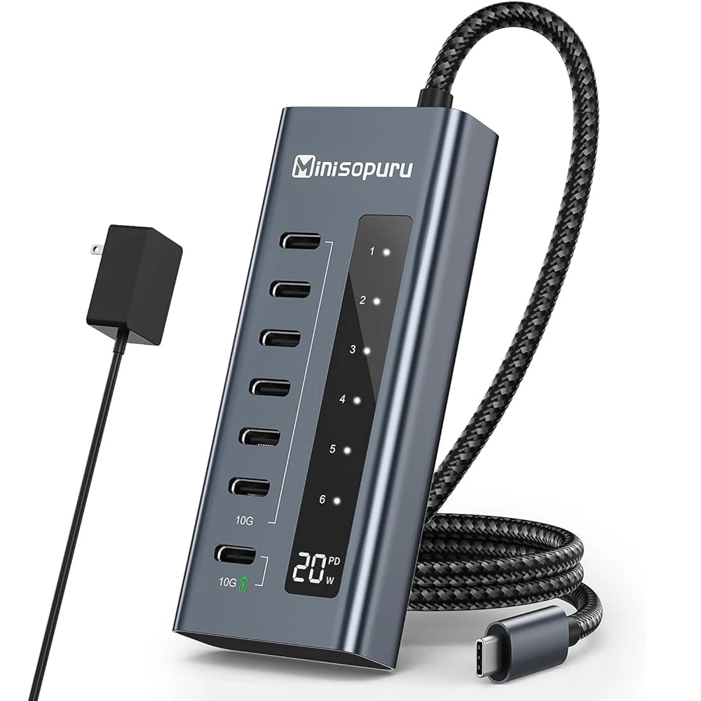 Minisopuru Hub Usb C Alimentato 7 In 1 Supporta Dati Da 10Gbps/Ricarica Rapida Per Macbook Pro Air Imac Ipad Phone Type-C Devices Hub Usb