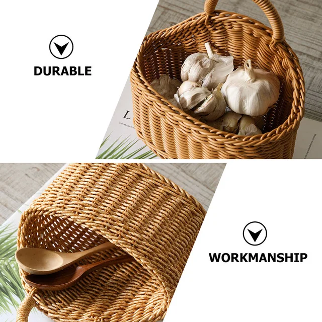 Gyömbér Fokhagyma Tároló Kosár Kis Tartály Függő Rattan Tojás Műanyag Szőtt Doboz Baba - Image 3
