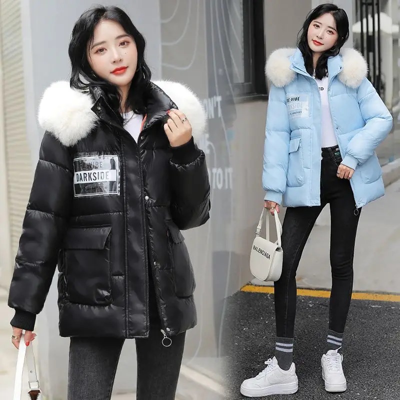 2023 New Women Cotton Coat Winter Jacket Female Slim-Fit Short Outwear Big Fur Collar Detachable Parkas Warm hooded Outcoat
