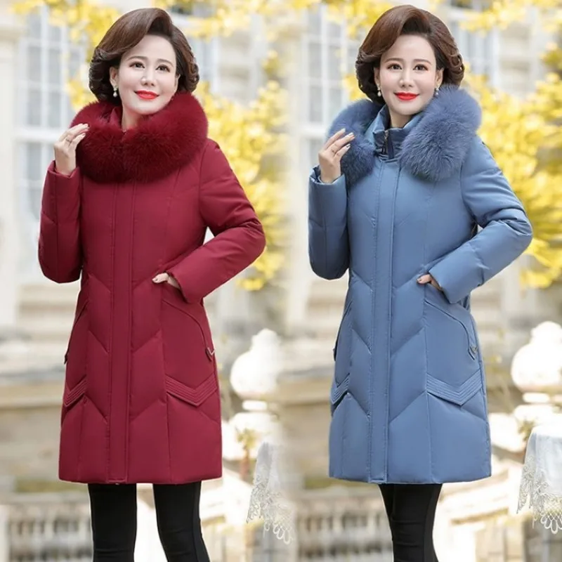 2023 New Women Down Jacket Winter Coat Female Mid Length Version Hooded Parkas Warm Thick Outwear Fashion Loose Overcoat XL-6XL
