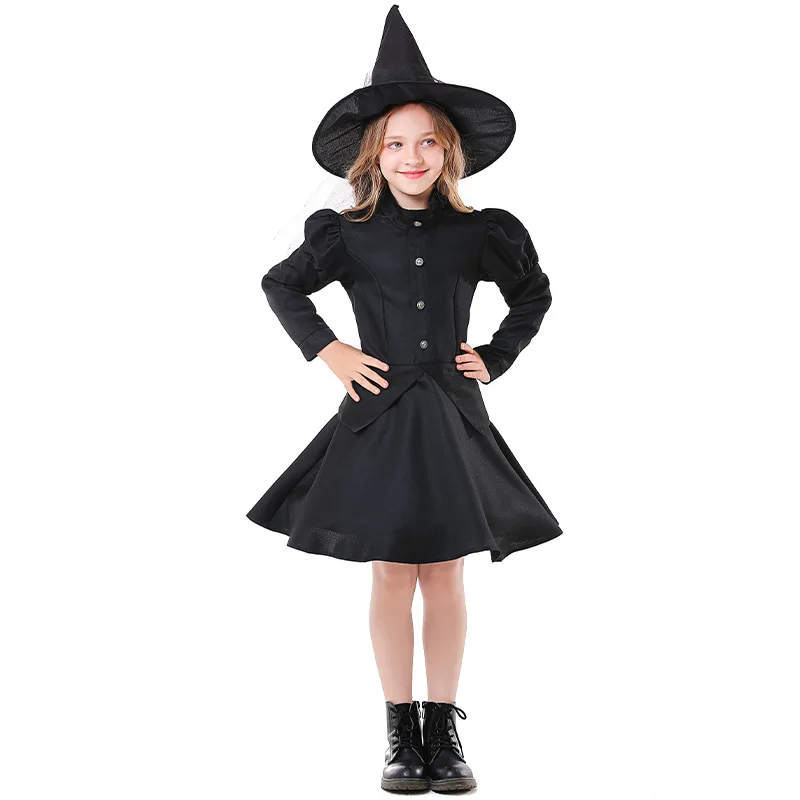 Kids Halloween Evil Witch Costume Black Magic Girl Anime Cartoon Alice Witch Cosplay Dress