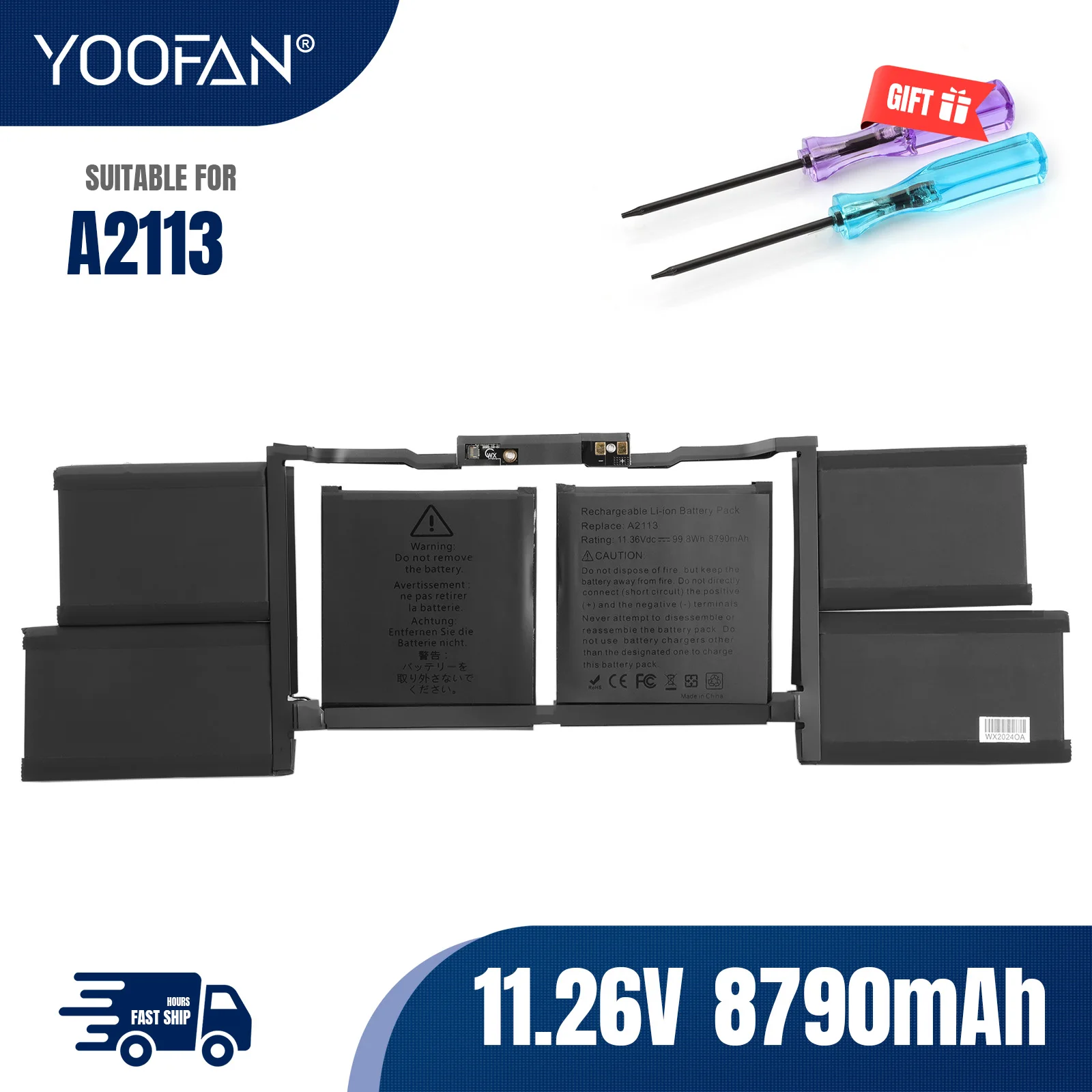 

YOOFAN A2113 Laptop Battery 99.8WH For Apple MacBook Pro Retina 16'' A2141 2019 EMC 3347 BTO/CTO MVVJ2xx/A MVVK2xx/A MVVL2xx