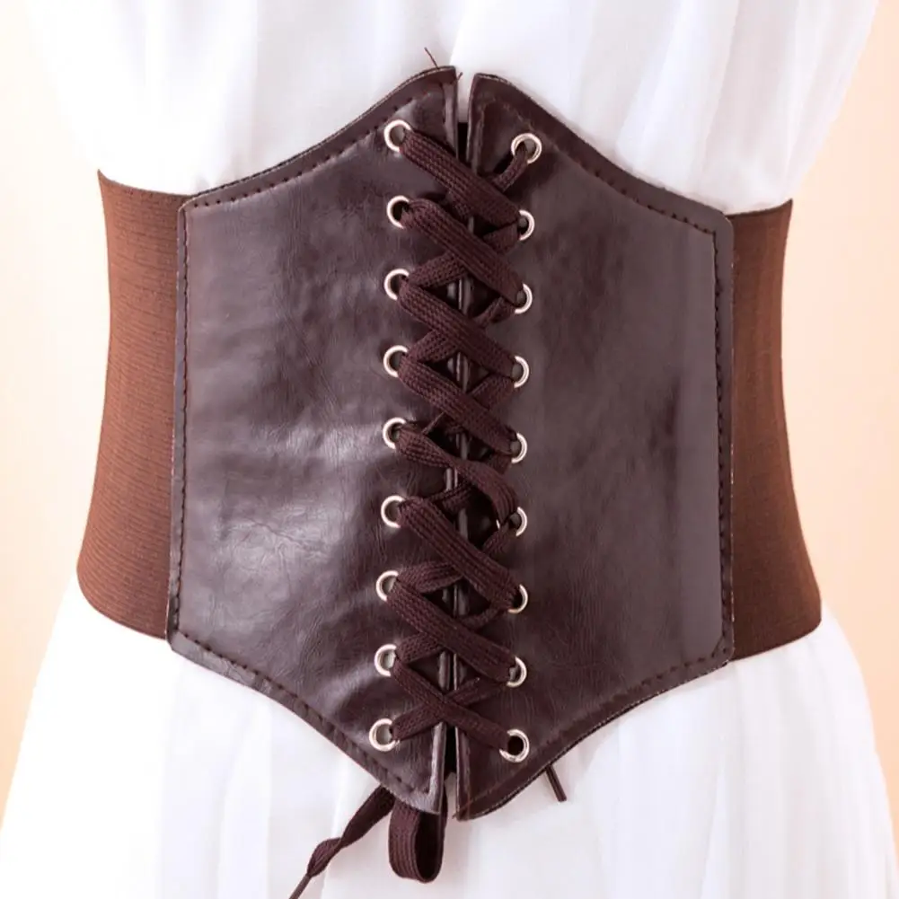 

Trendy Girdle Corset Women Corset Belt Elastic Lace-up Corset Belt for Women Wide Faux Leather Waistband with for Dress