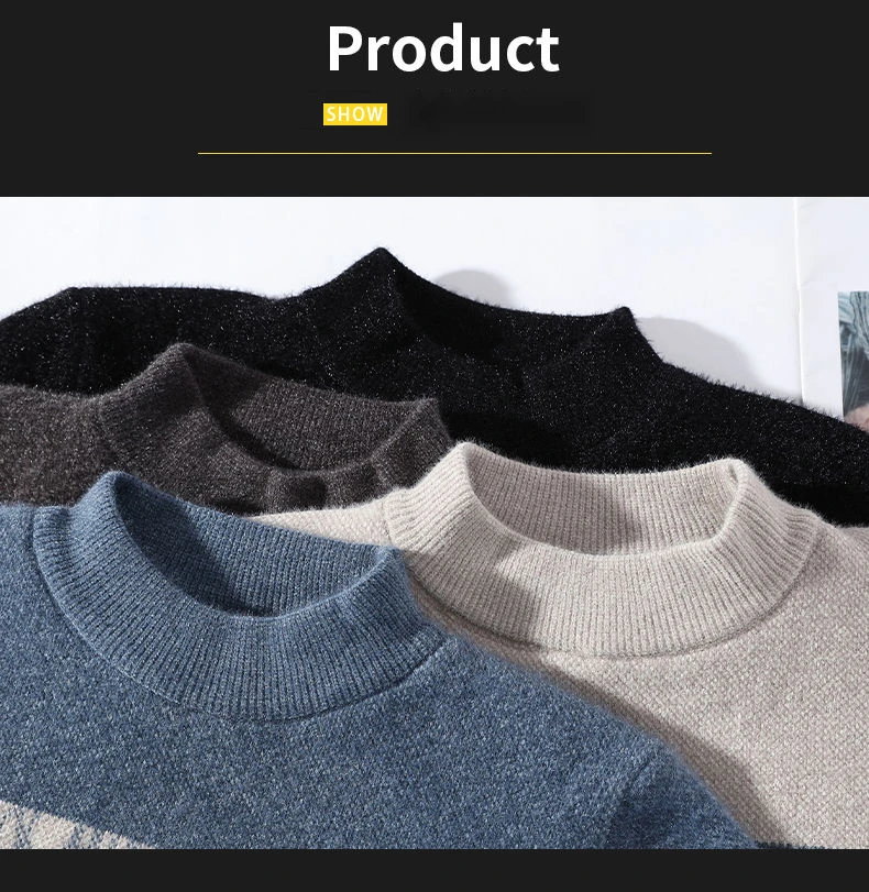 Pull homme à col montant tricoté chaud épais pour l'hiver_voghion.com