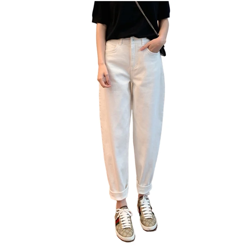 

Women's Casual Blue Denim Trousers, Thin, Soft Harem Pants, Ankle Length Jeans, Spring, Summer