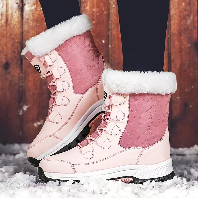 Winter Vrouwen Uggs Grote-Size Meisjes Katoen Gevoerde Schoenen Medium  Enkellaarsjes Hoge Bootsthickened Katoen Sneeuw Warme Vacht schoenen -  AliExpress