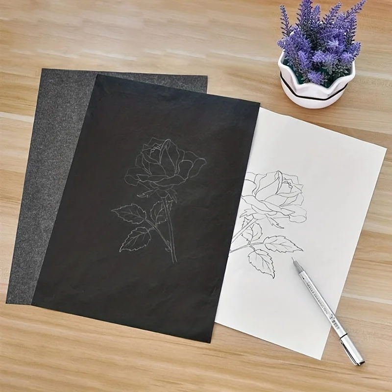 25PCS Black Graphite Paper for Tracing, A4 8.27 x 11.81 Inch, Carbon Transfer Paper for Drawing Patterns on Wood Projects, Canva