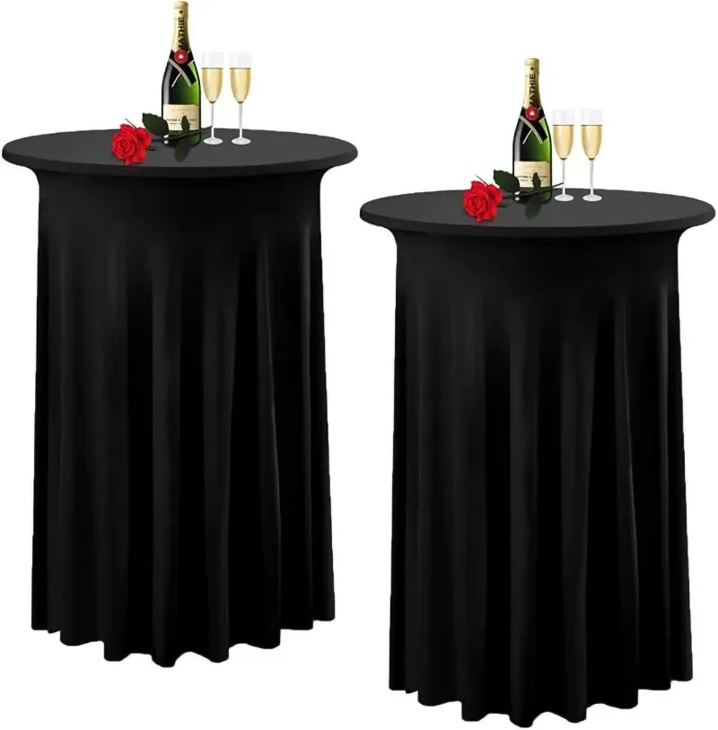 1Pcs Round Spandex Cocktail Tablecloths with Skirt Table Cover Stretch Tablecloth Skirt For Table Bar Wedding Party Banquet