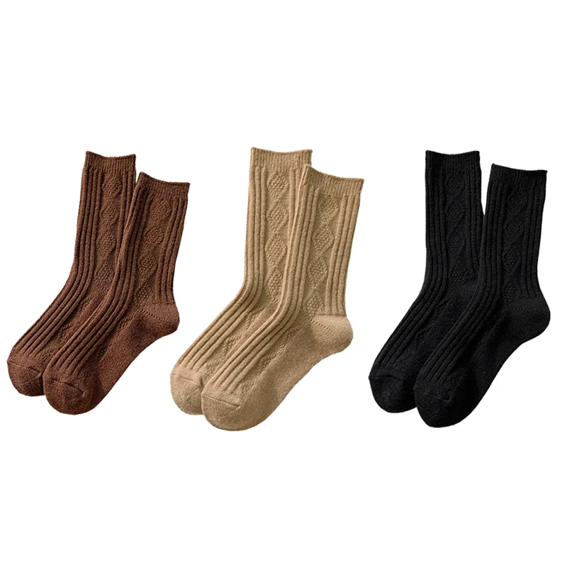 Women's Winter Cashmere Wool Socks - 3 Pairs Set, Thicken Warm Thermal, Japanese Fashion Solid Colors