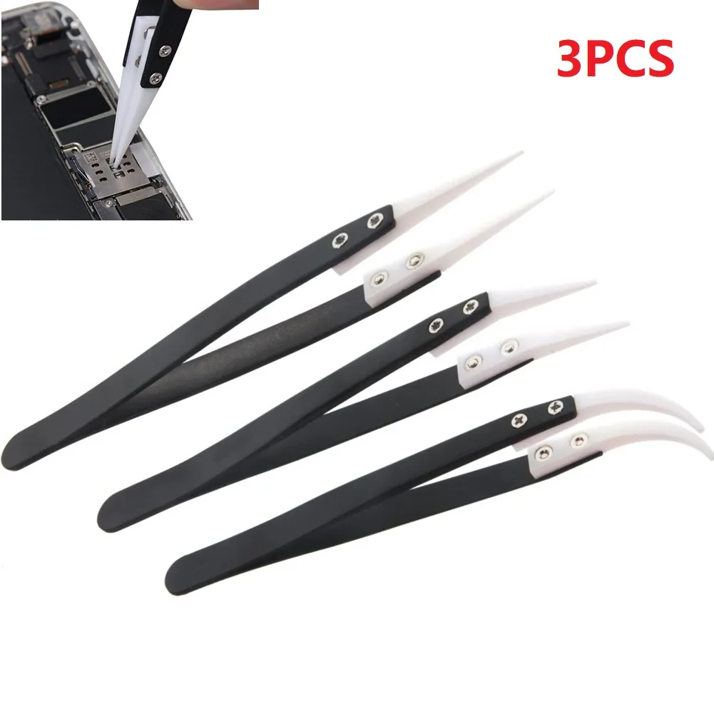 Tool Industrial Use Reverse Tweezers Ceramic Tweezers 1set 3pcs High Temperature Silver And Black Solder Resistant