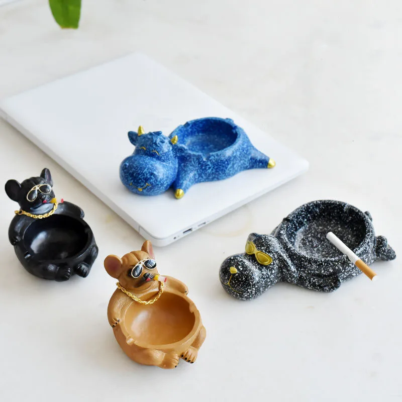 Creative Ashtray Anti-flying Ash Household Large Capacity Cute Cartoon Dog Resin Ashtray Home Decoration for Boyfriend Gift