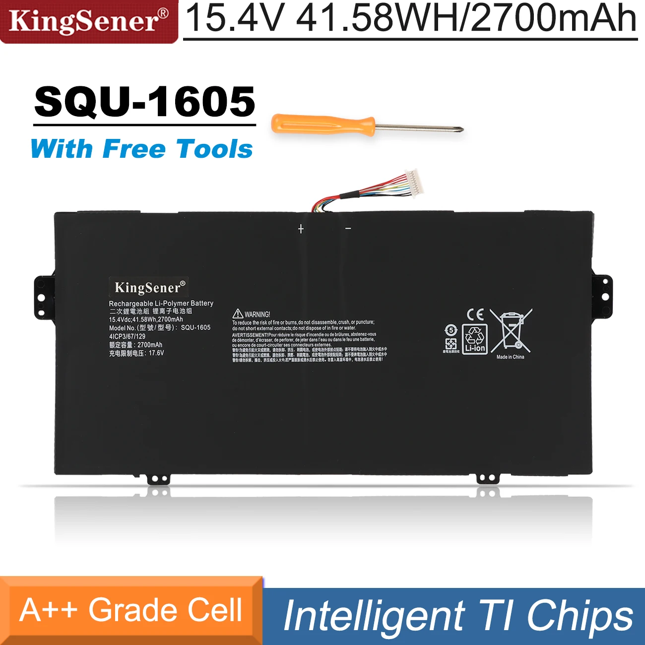 

KingSener SQU-1605 Laptop battery For ACER Swift 7 S7-371 SF713-51 For Acer Spin 7 SP714-51 41CP3/67/129 15.4V 41.58WH/2700mAh