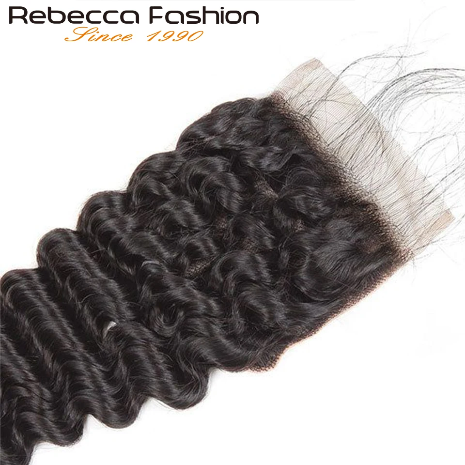 Human Hair Closure Human Hair Extensions Human Hair Lace Product 8"-10" Deep Wave 4x4 Lace Closure Brazilian Human Hair Pre-Plucked Baby Only Natural Color