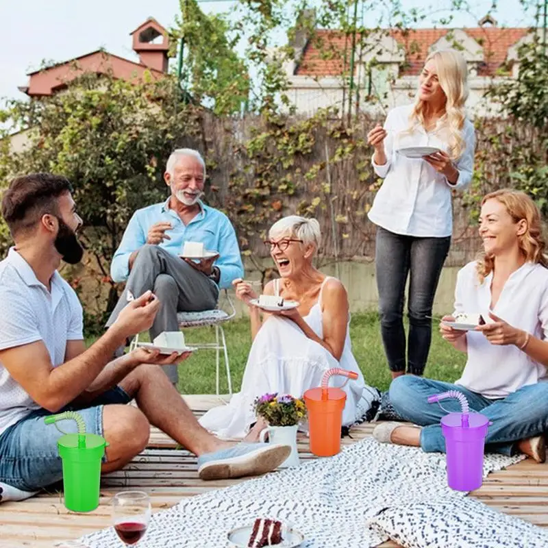 6/12/24Pcs Reusable Plastic Cups with Lids and Straws Portable Water Cups Party Travel Mugs Drinking for Kids Adults
