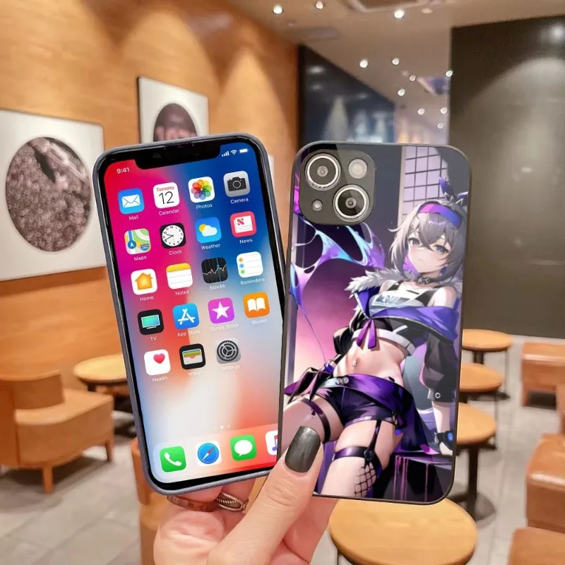 Custodia Per Smartphone Honkai Silver Wolf Per Iphone 14 13 12 11 Pro Max X Xr Xs 8 7 Plus Cover Per Telefono In Vetro Liquido Funda