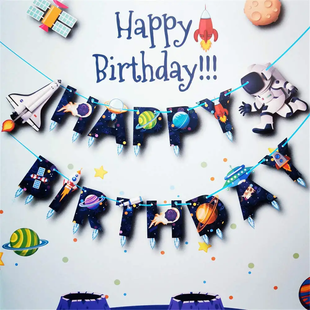 Raumfahrer-Geburtstagsbanner, Planetengirlande, Wirbel, hängende Dekoration, Luft- und Raumfahrt-Kuchenaufsatz, Astronauten-Ballon, Weltraum-Partygeschenk – Detail 9