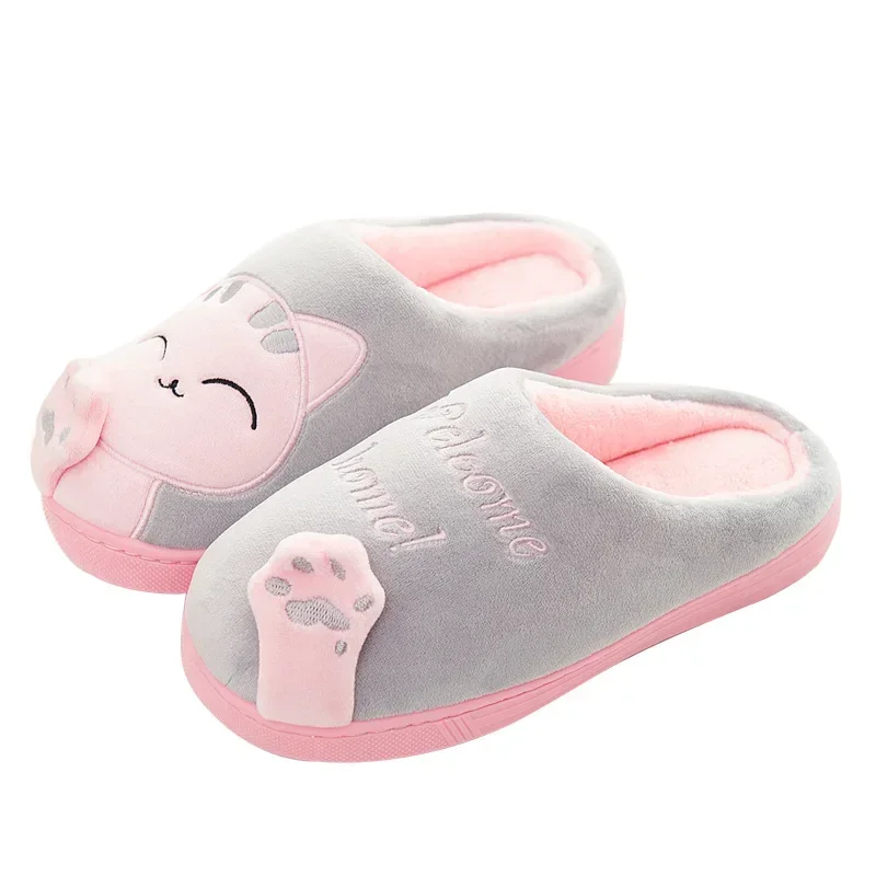 Cute Cartoon Cat Slippers Women Winter Warm Home Shoes Men Cozy Plush Slides Indoor Bedroom Non-Slip Floor Slipper Couple Shoes
