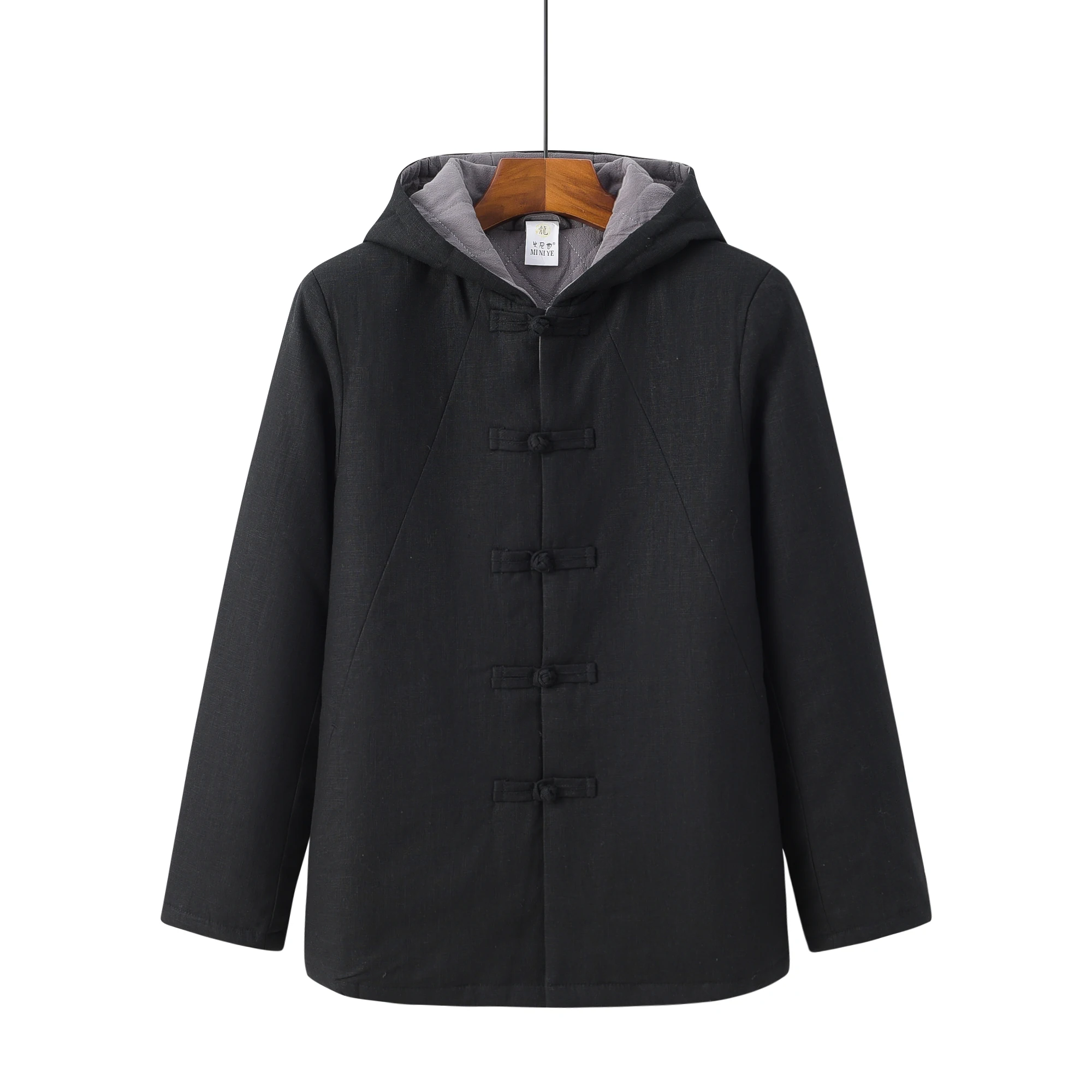 Vintage Styel Men Hodded Quilted Coat Blue Black Linen Jackets Retro Cosy Leisure Outerwear Oriental Clothes 2024 Spring Winter