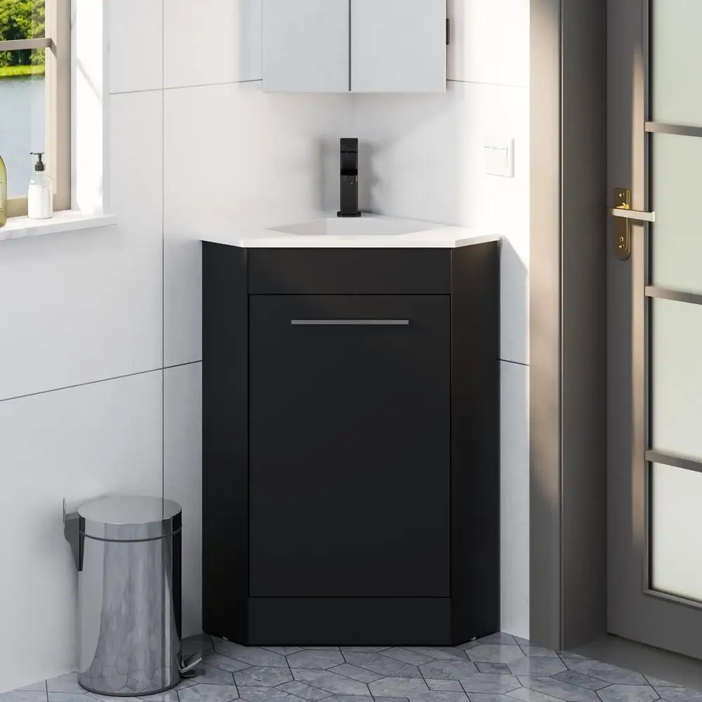 Corner Bathroom Vanity Sink Combo High Space Utilization Durable Construction Soft Closing System Easy to Clean  Included 2
