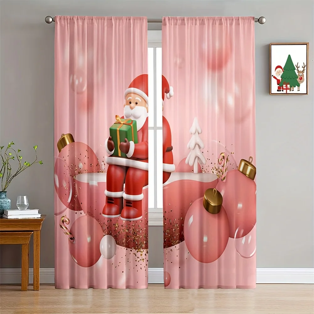 

Christmas Santa Claus Snowflake Flower Pink Tulle Curtains Living Room Bedroom Sheer Decor Chiffon Voile Kitchen Window Drapes