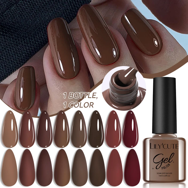 LILYCUTE 6Pcs/set 7ml Coffee Series Gel Nail Polish Kit 125 Colors Manicure Semi Permanent Soak Off UV Nail Art Gel Varnish 2