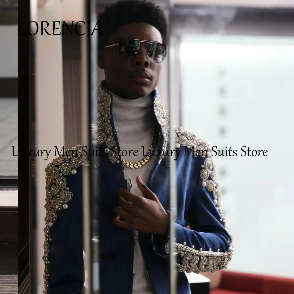 Diamond Men Suit For Wedding Luxury Beaded Crystal Groom Wear Tuxedo 2 Pieces Male Prom Blazer Slim Fit Costume Homme