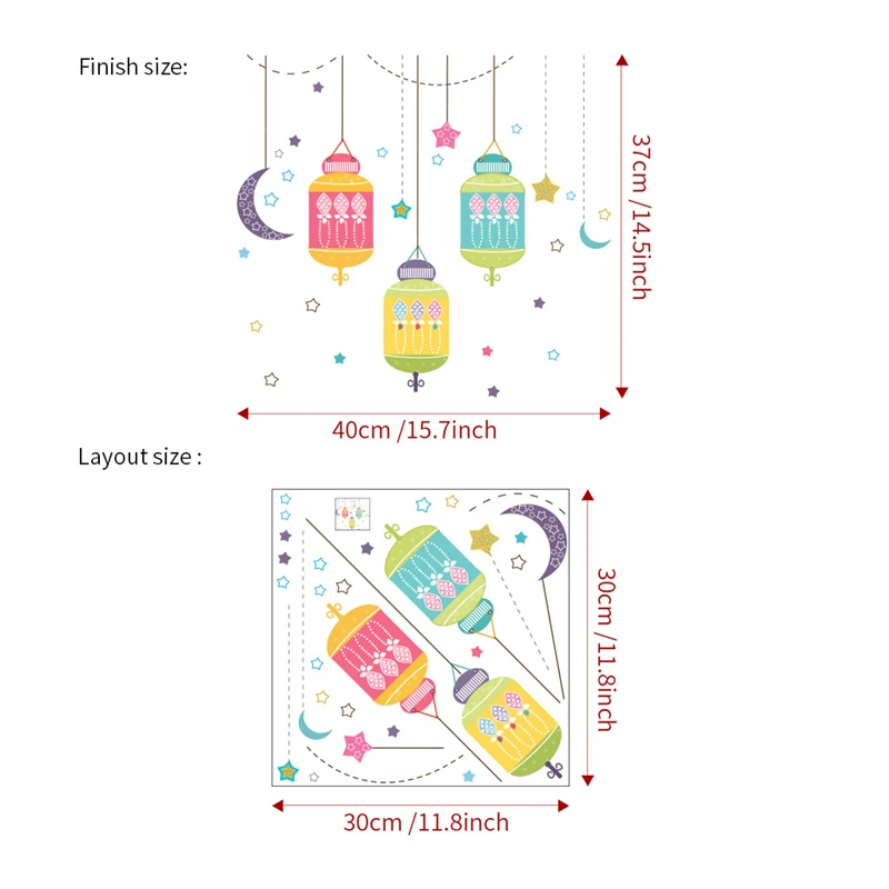 Adesivo Da Parete Ramadan - PVC 90x30 Cm - Con Stelle, Luna E Lanterne - Decorazione Islamica Per Finestre E Specchi - Foto 5