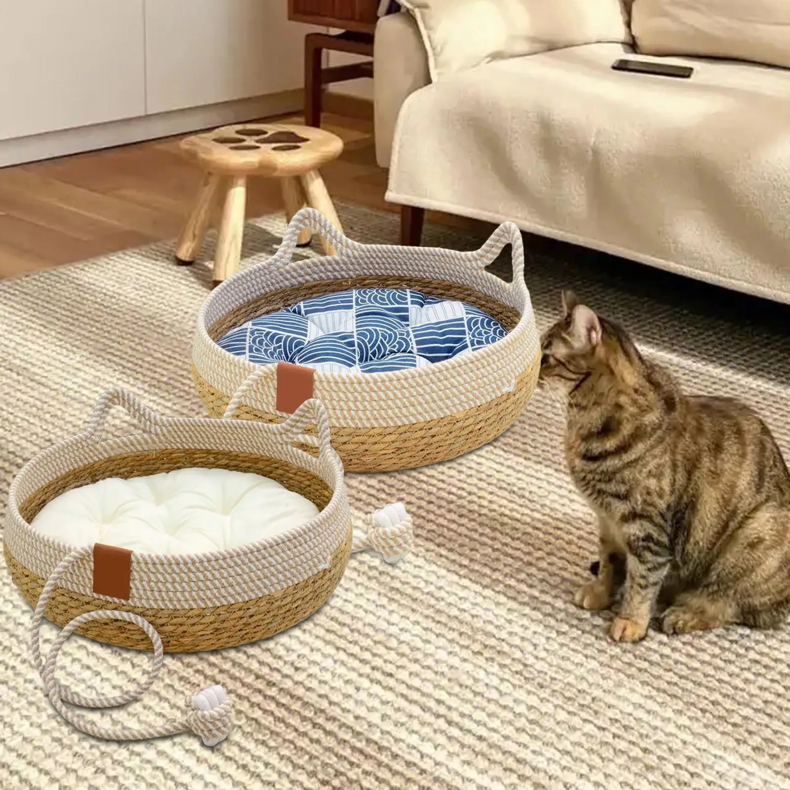 Cat Bed, Cat Scratch Pad Nest, Comfortable Woven with Removable Cushion Cat Cat Bed, Cat Scratch Pad Nest, Comfortable Woven with Removable Cushion Cat