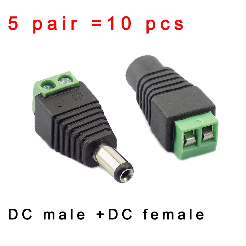 Pair (10pcs) Coax Cat5 To Bnc DC Power Male jack plug DC