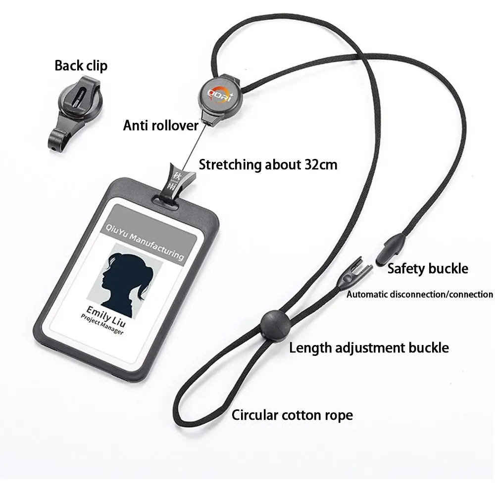 양면 카드 홀더 개폐식 배지 릴 투명 카드 가방 끈 카드 케이스로 제거 가능 사무용품