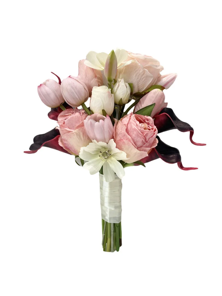 NEW Pink Real Touch Roses Forest series wedding props, simulation holding flowers, rural Wedding Bride Bouquet ramo de boda