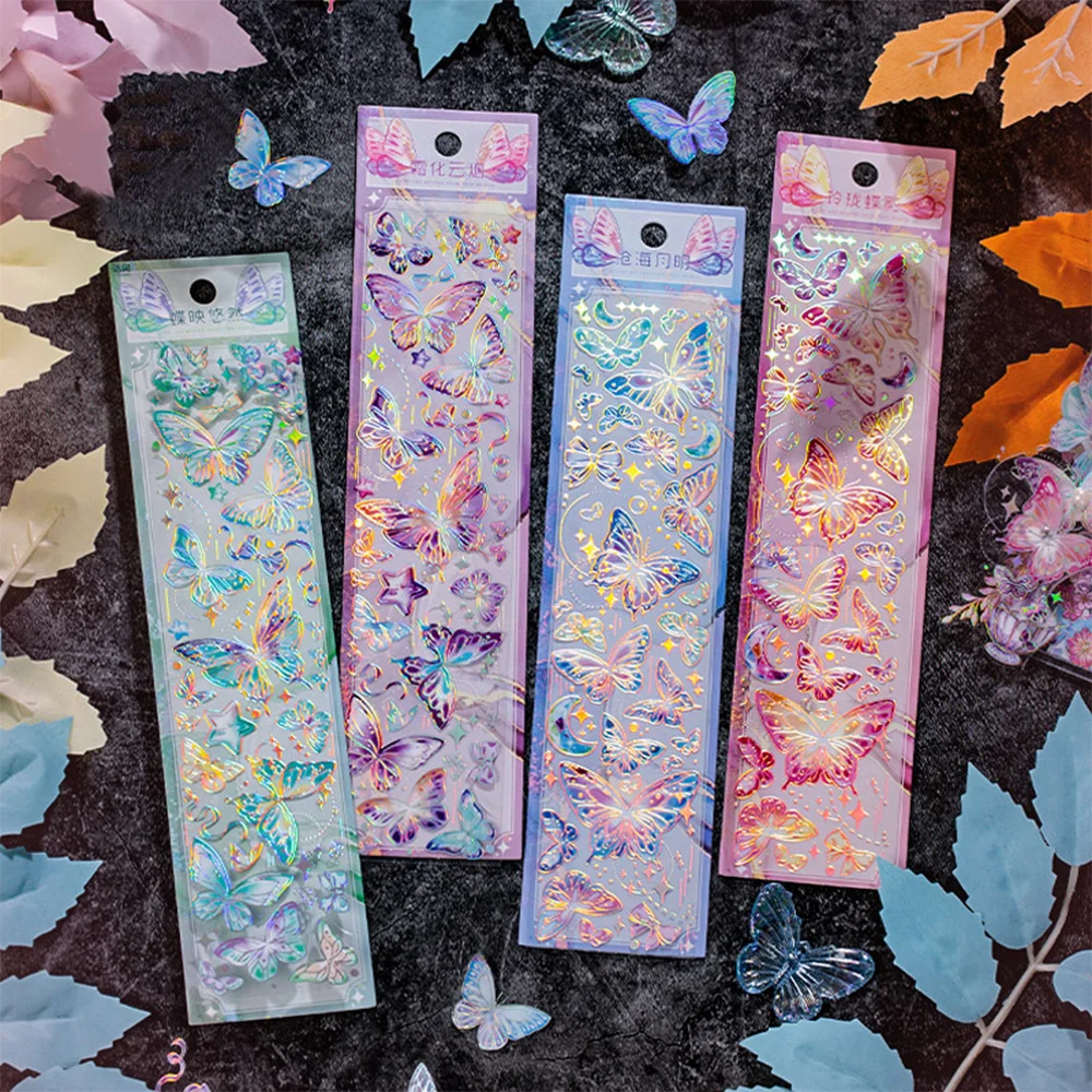 

4PCS Laser Butterfly Sticker Label Handbook Material Colorful Stationery Decorative Sticker Scrapbooking DIY Waterproof