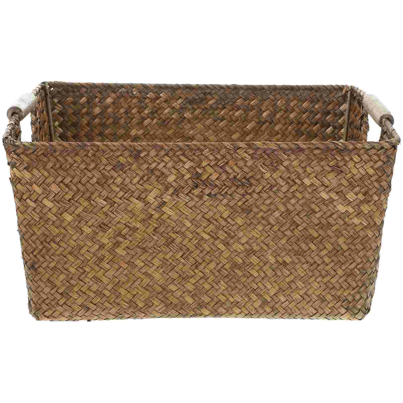 

Woven Storage Basket Rustic Bins Desktop Organizer Fruits Baskets Books Household Portable Case